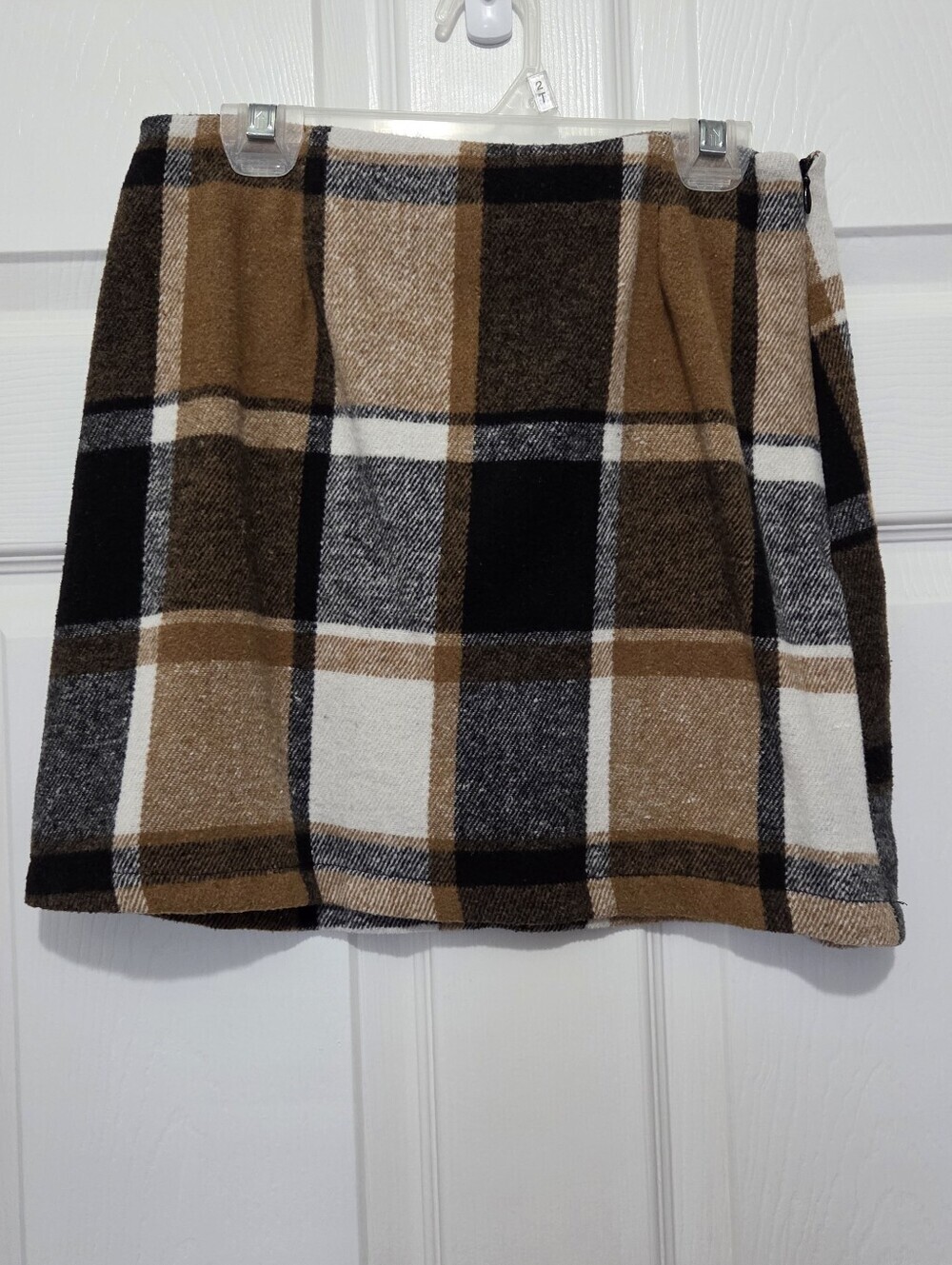SHEIN Brown Black Cream Tartan Plaid Mini Skirt Size Small bodycon Preppy Fall - Picture 4 of 9